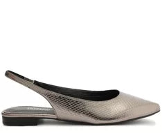 Sapatilha Slingback Bico Fino Textura Prata Grafite