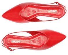 Sapatilha Slingback Corte Triangular Verniz Vermelha