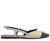 Sapatilha Slingback Ponta Preta Verniz Bege