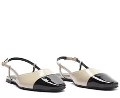 Sapatilha Slingback Ponta Preta Verniz Bege