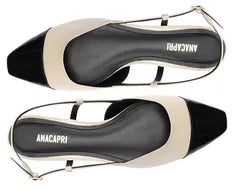 Sapatilha Slingback Ponta Preta Verniz Bege