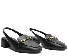 Sapatilha Slingback Salto Bloco Bridão Office Preta